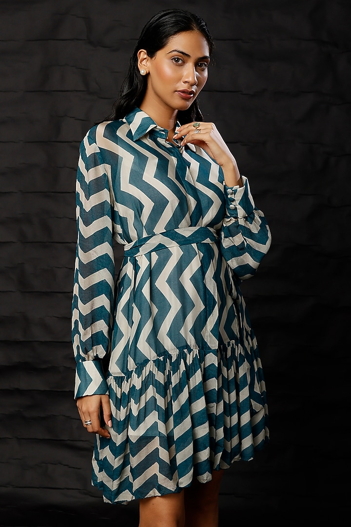 Teal & White Printed Summer Shirt Dress by Koai at Pernia's Pop Up Shop