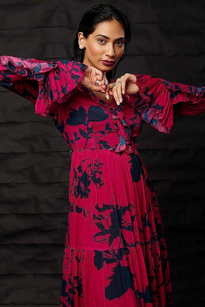 Red & Blue Chiffon Vacation Dress by Koai at Pernia's Pop Up Shop