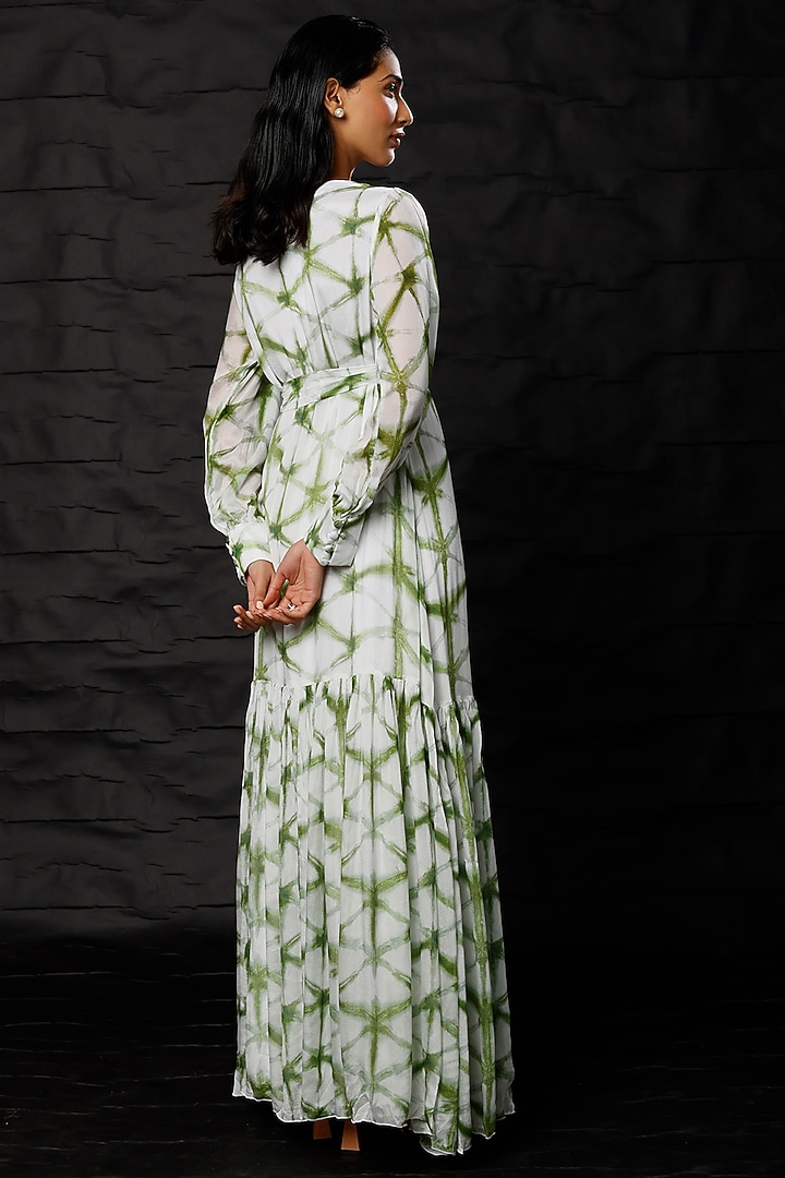 Cream & Green Chiffon Printed Maxi Vacation Dress by Koai at Pernia's Pop Up Shop