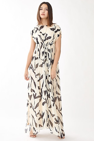Cream & Black Printed Kaftan by Koai