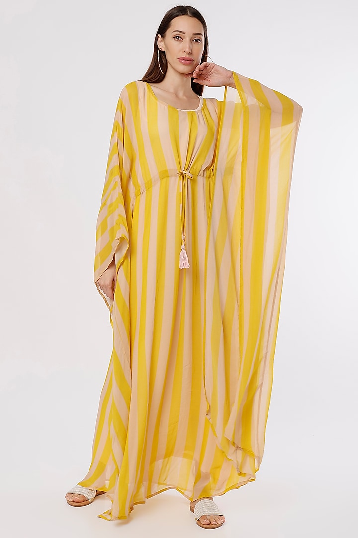 Peach & Mustard Striped Kaftan by Koai at Pernia's Pop Up Shop