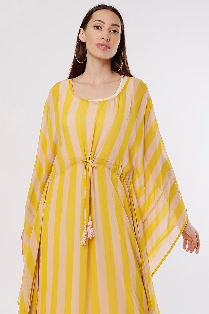 Peach & Mustard Striped Kaftan by Koai at Pernia's Pop Up Shop