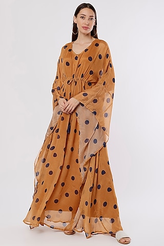 Orange & Blue Polka Dot Printed Kaftan by Koai