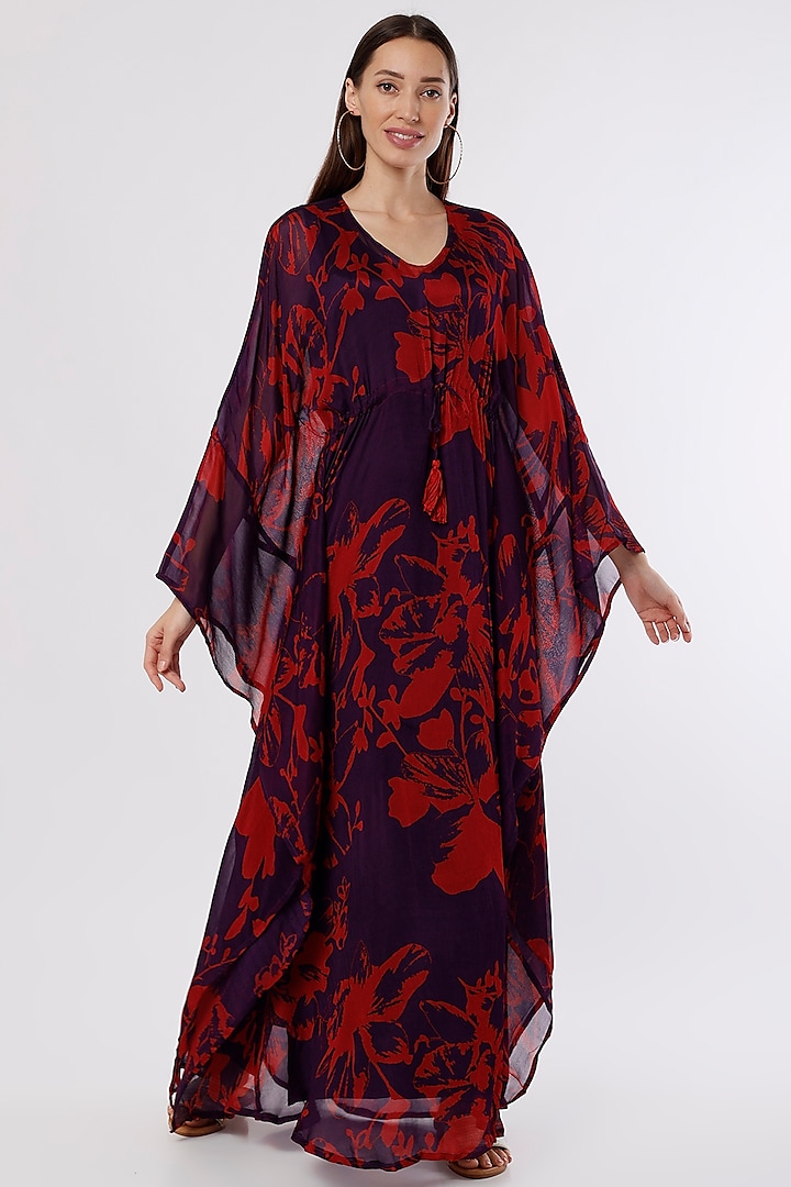 Purple & Red Printed Kaftan by Koai at Pernia's Pop Up Shop