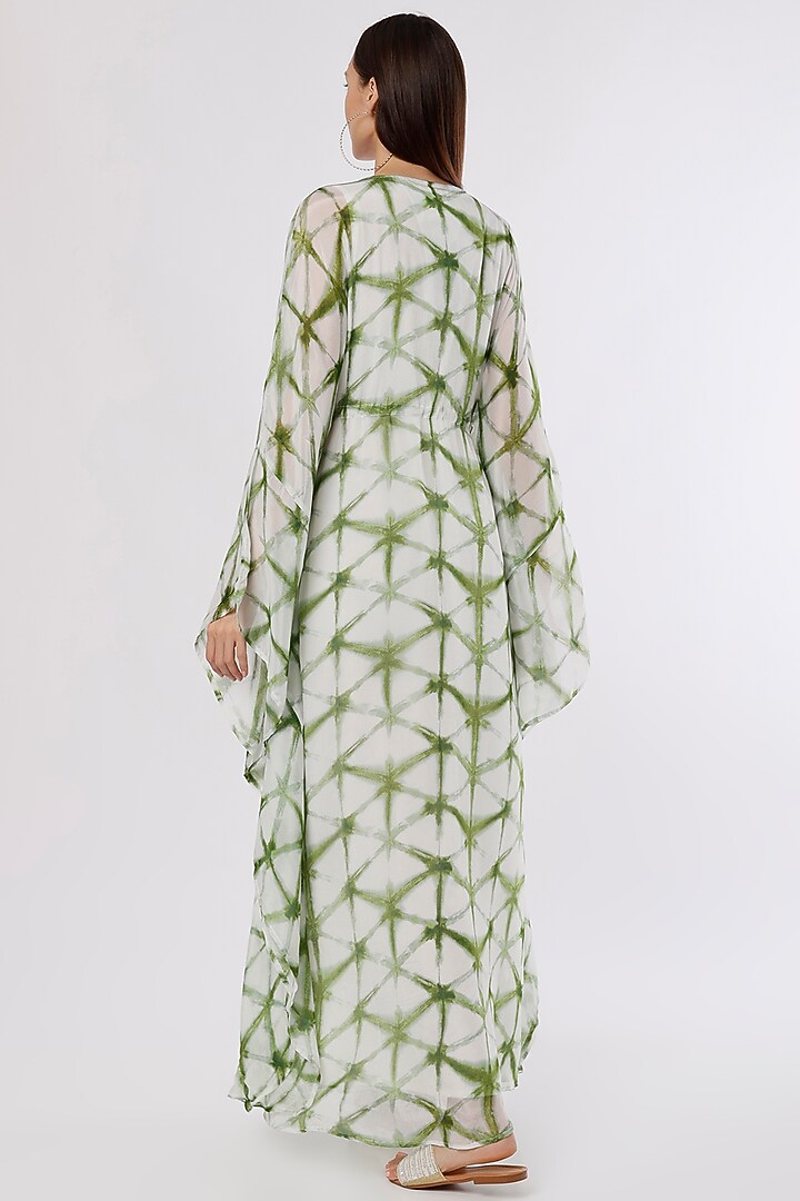 White & Green Printed Kaftan by Koai at Pernia's Pop Up Shop