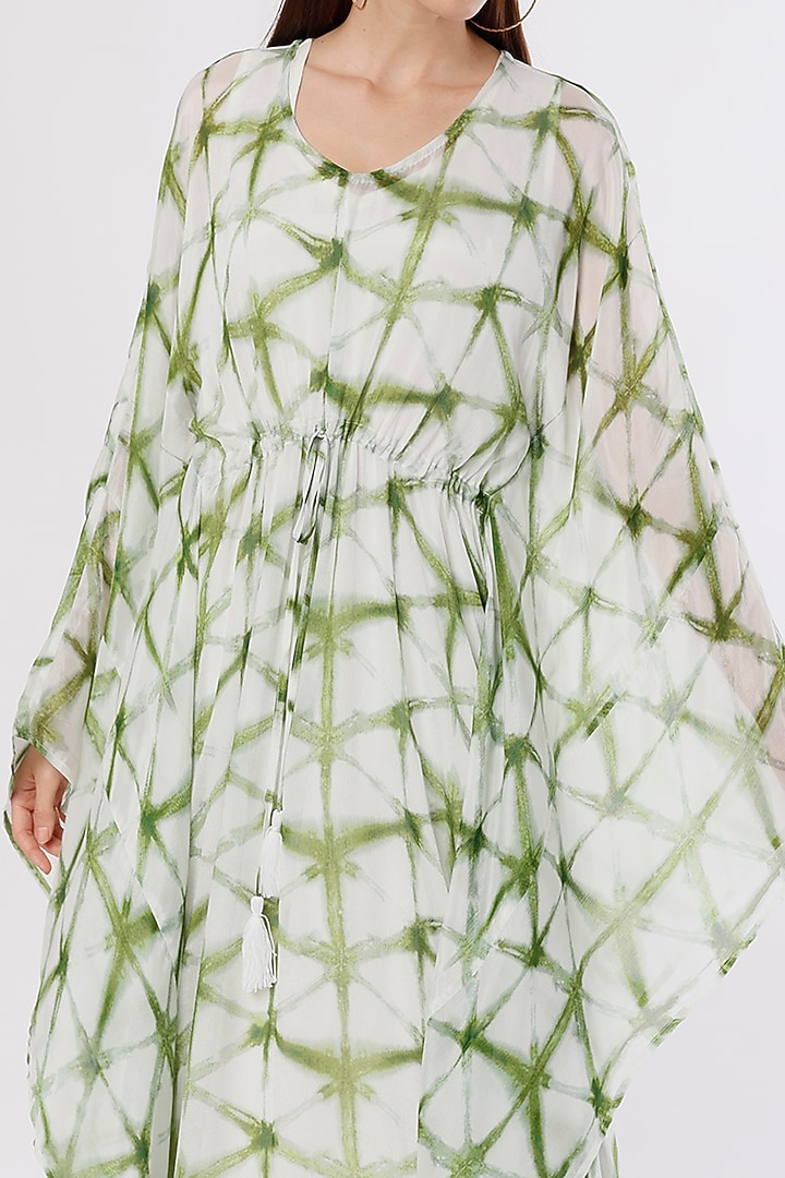 White & Green Printed Kaftan by Koai at Pernia's Pop Up Shop