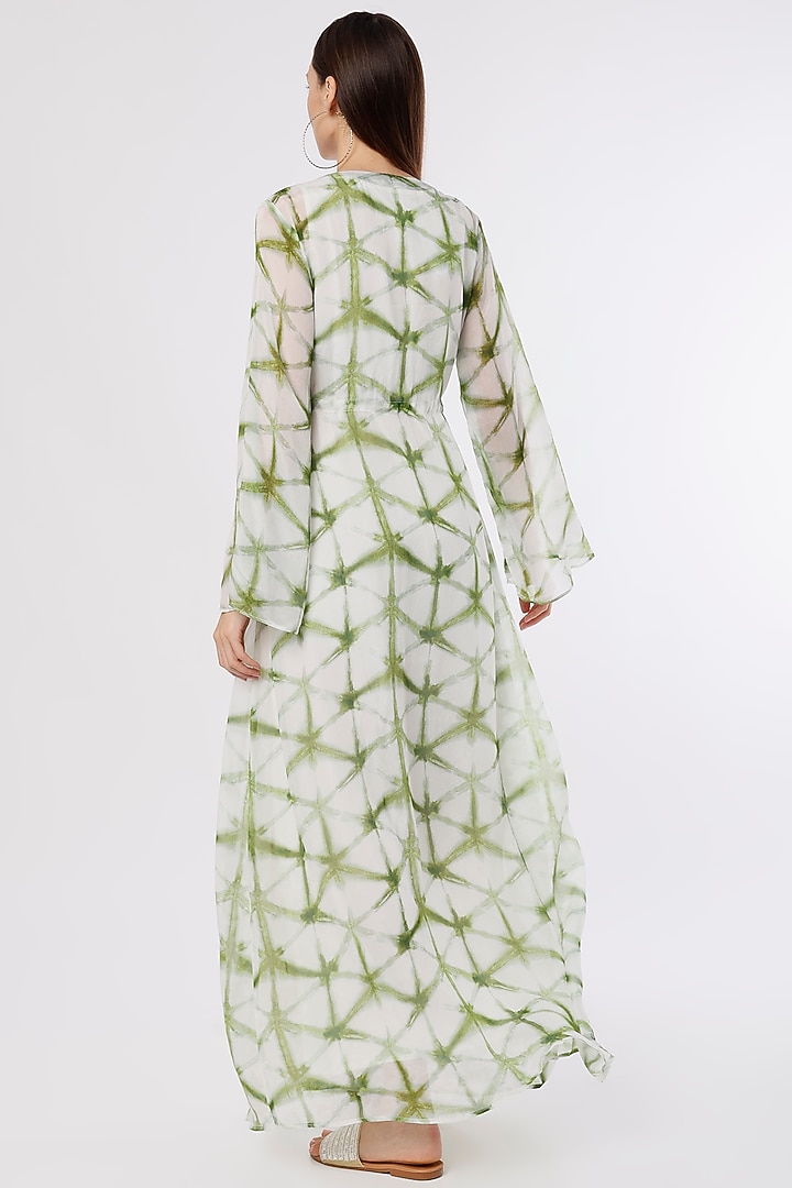 White & Green Printed Kaftan Cape by Koai at Pernia's Pop Up Shop