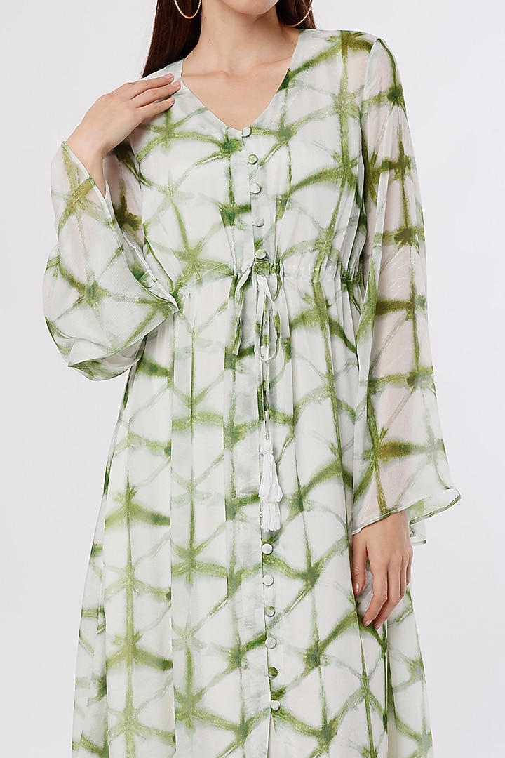 White & Green Printed Kaftan Cape by Koai at Pernia's Pop Up Shop