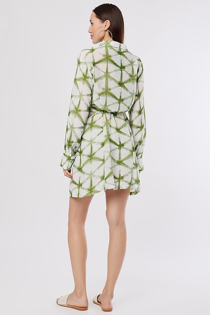White & Green Shibori Printed Summer Shirt Dress by Koai at Pernia's Pop Up Shop