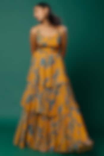 Mustard & Peach Layered Dress In Chiffon by Koai