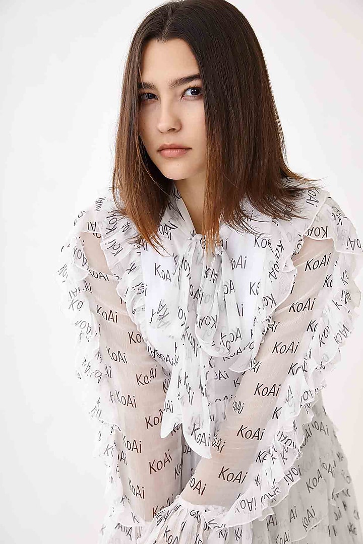 White Printed Mini Vacation Dress by Koai at Pernia's Pop Up Shop