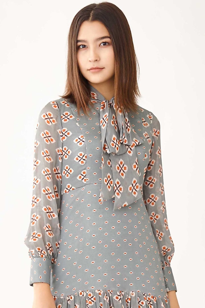 Ash Blue Motifs Printed Layered Vacation Dress by Koai at Pernia's Pop Up Shop