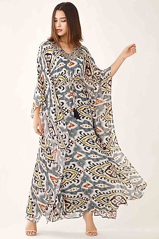 Ash Blue Printed Kaftan by Koai