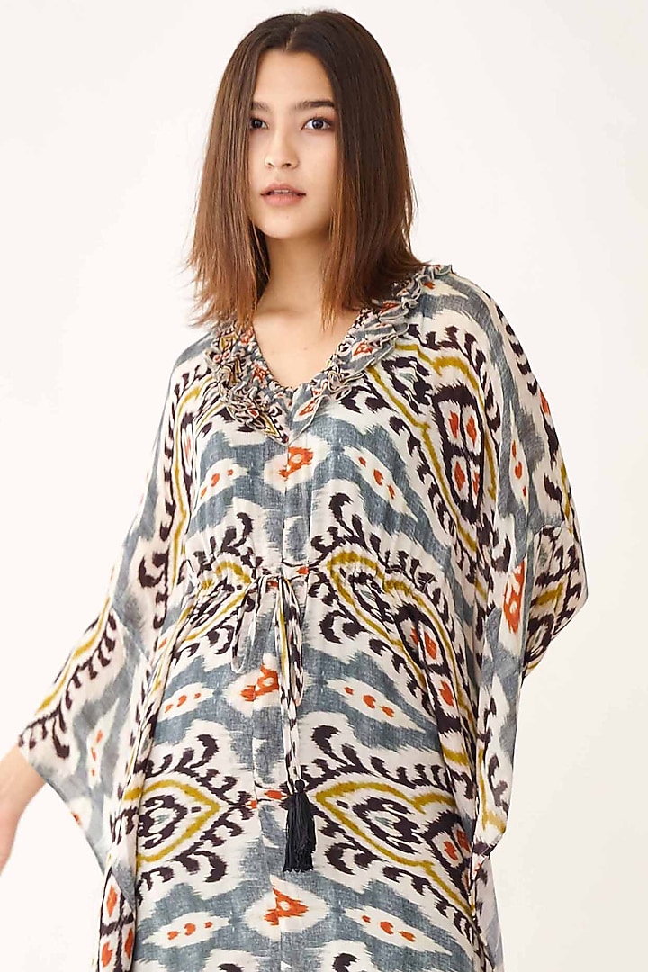 Ash Blue Printed Kaftan by Koai at Pernia's Pop Up Shop