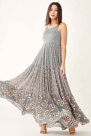 Ash Blue Printed Layered Dress by Koai