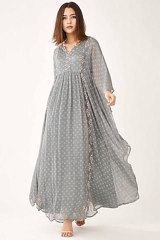 Ash Blue Motifs Printed Kaftan by Koai