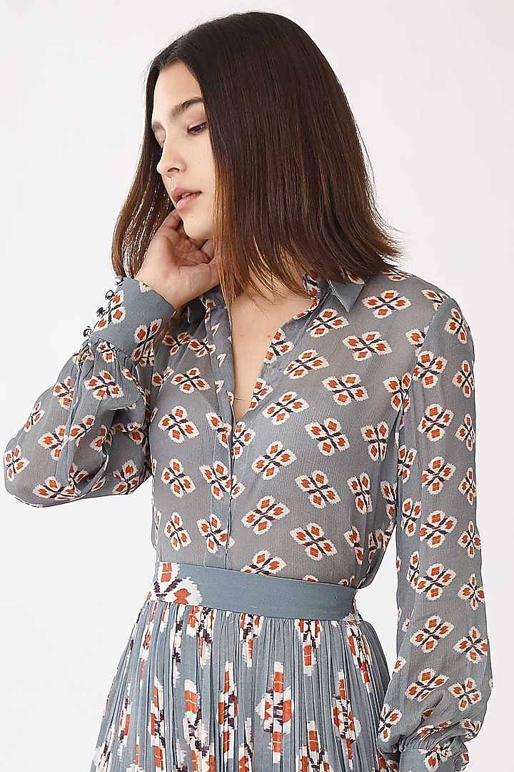 Ash Blue Printed Shirt by Koai at Pernia's Pop Up Shop