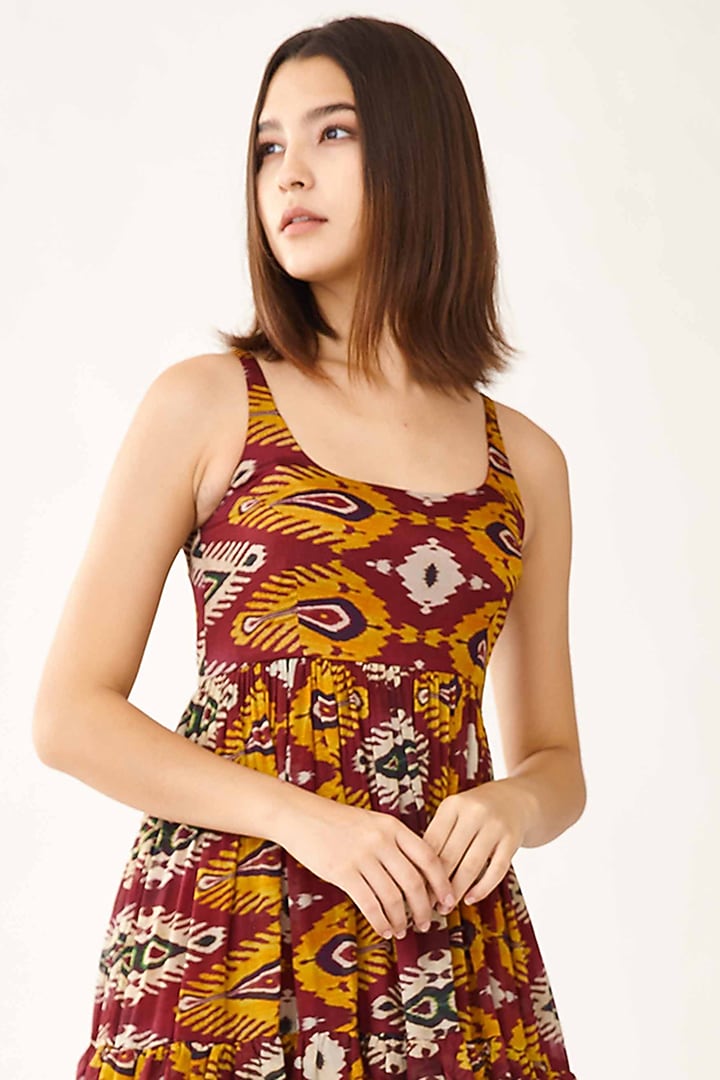 Maroon Printed Vacation Dress by Koai at Pernia's Pop Up Shop