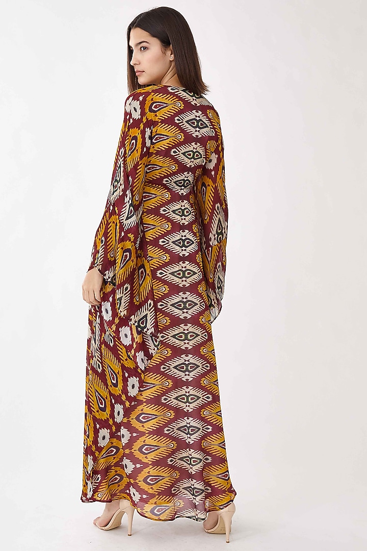 Maroon Printed Kaftan by Koai at Pernia's Pop Up Shop