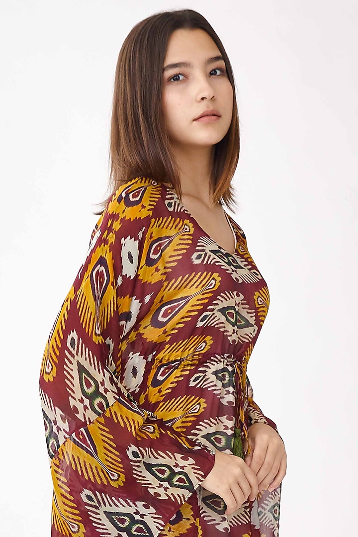 Maroon Printed Kaftan by Koai at Pernia's Pop Up Shop