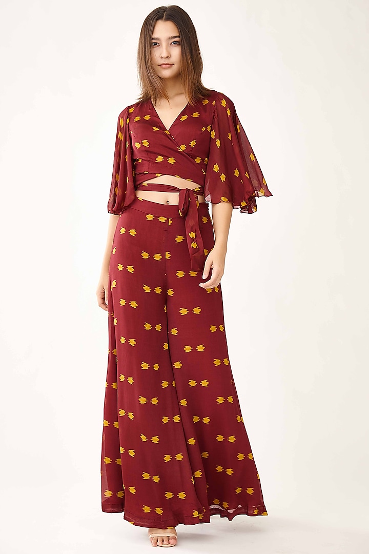 Maroon Printed Wrapped Top by Koai