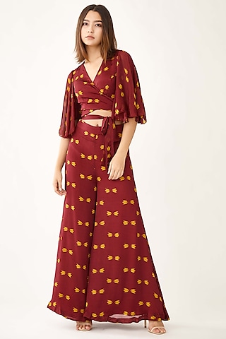 Maroon Printed Pants by Koai