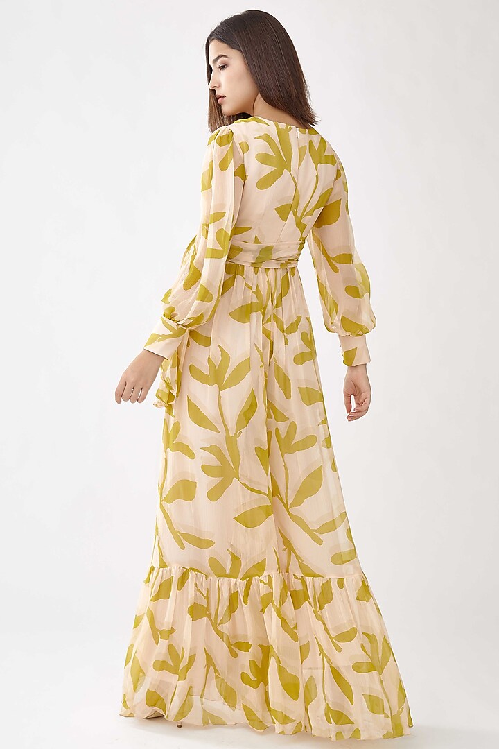 Peach Beige Floral Printed Wrapped Jumpsuit by Koai at Pernia's Pop Up Shop