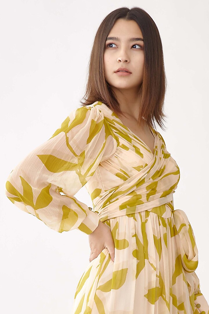 Peach Beige Floral Printed Wrapped Jumpsuit by Koai at Pernia's Pop Up Shop