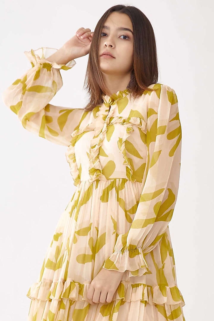 Peach Beige Floral Printed Layered Vacation Dress by Koai at Pernia's Pop Up Shop