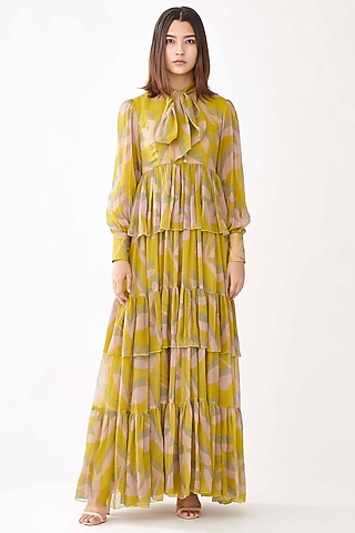 Peach Beige Printed Layered Dress by Koai