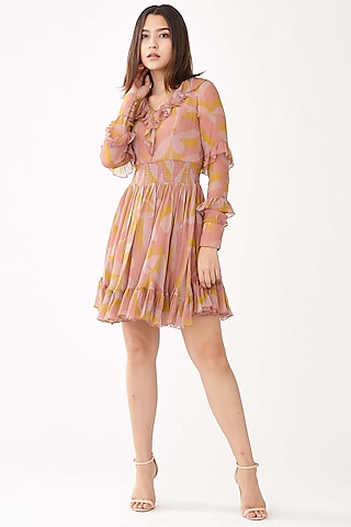 Dusty Pink Floral Printed Mini Dress by Koai