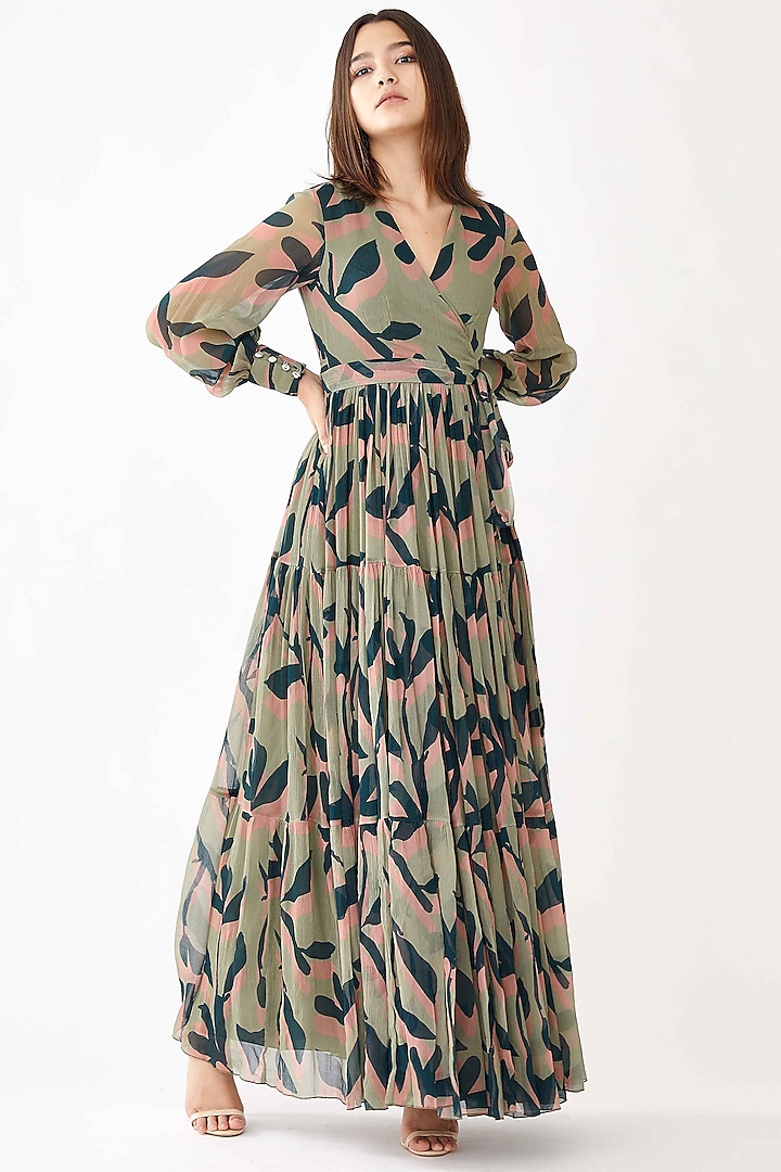 Olive Green Floral Dress by Koai