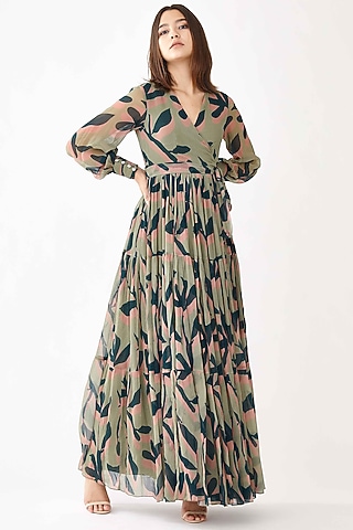 Olive Green Floral Dress by Koai