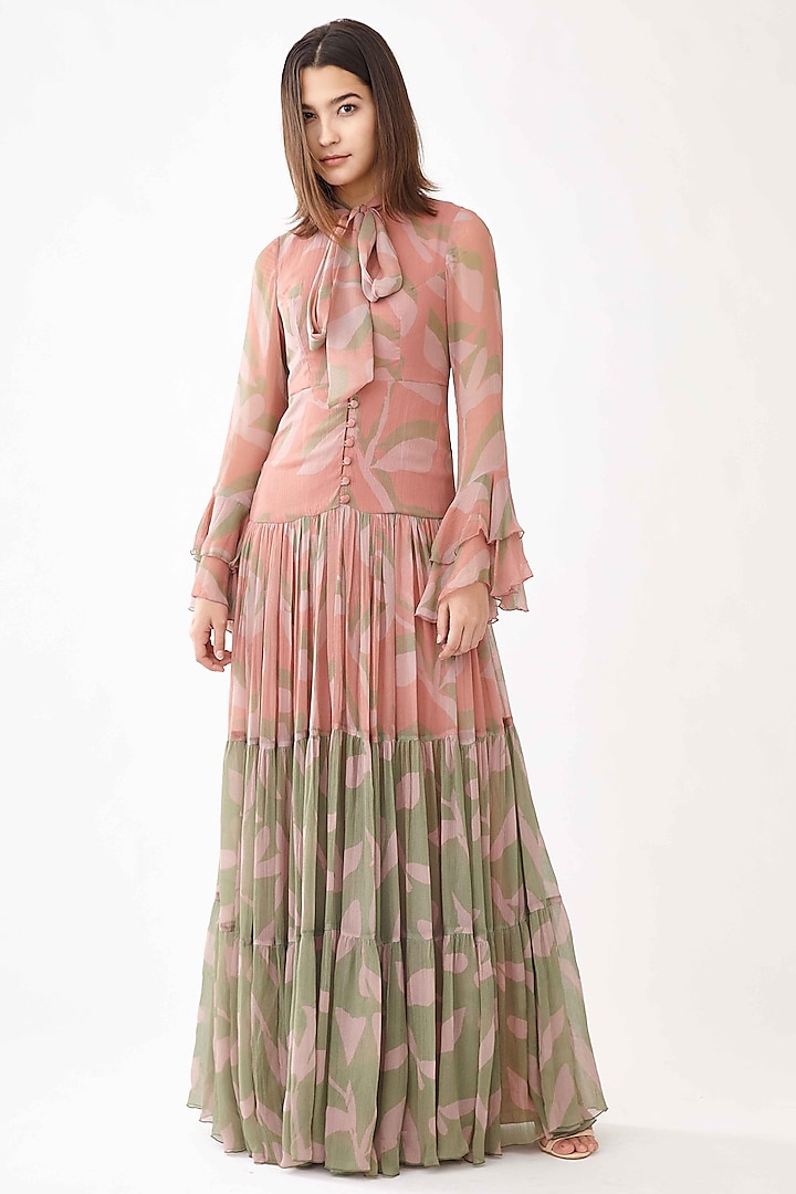 Olive Green & Peach Floral Vacation Dress by Koai at Pernia's Pop Up Shop