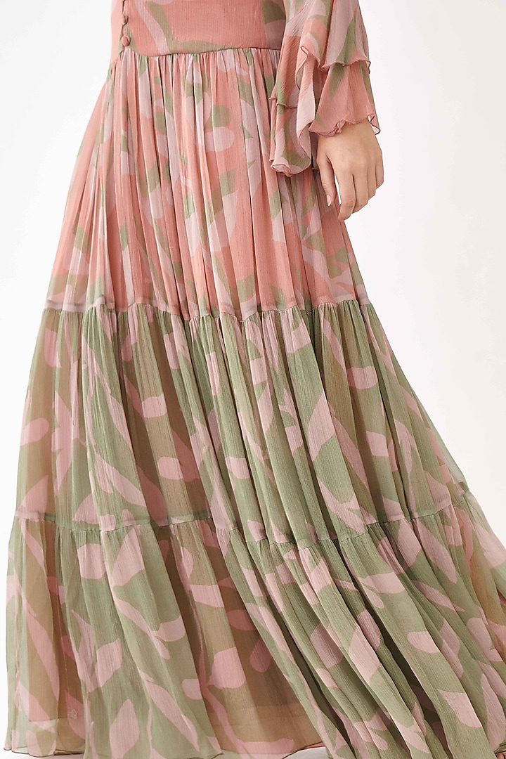 Olive Green & Peach Floral Vacation Dress by Koai at Pernia's Pop Up Shop