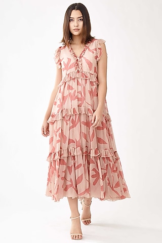 Pink & Peach Floral Midi Dress by Koai