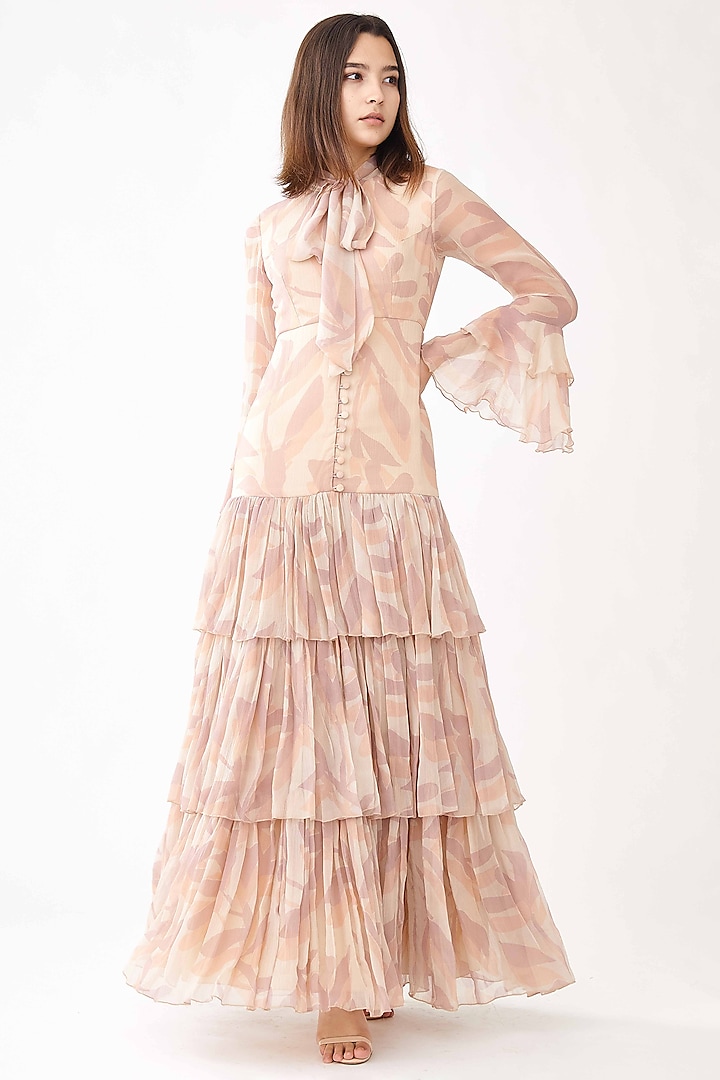 Cream & Pink Floral Layered Dress by Koai