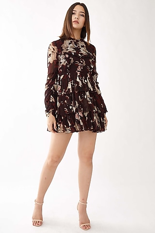 Dark Forest Brown Frilled Dress by Koai