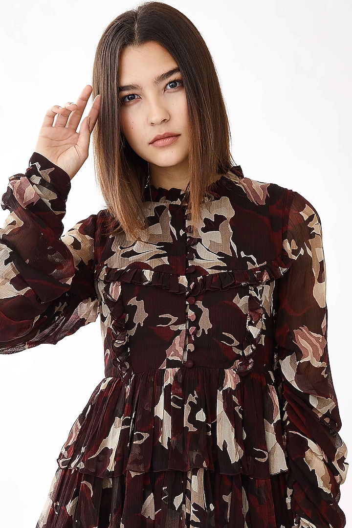 Dark Forest Brown Frilled Vacation Dress by Koai at Pernia's Pop Up Shop