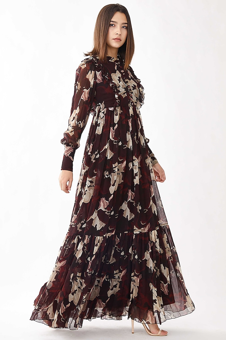 Dark Forest Brown Layered Dress by Koai