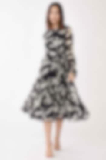 Cream & Black Floral Midi Dress by Koai