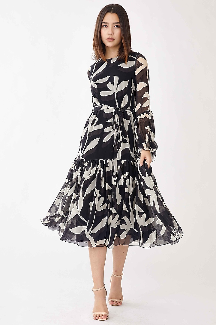 Cream & Black Floral Midi Dress by Koai