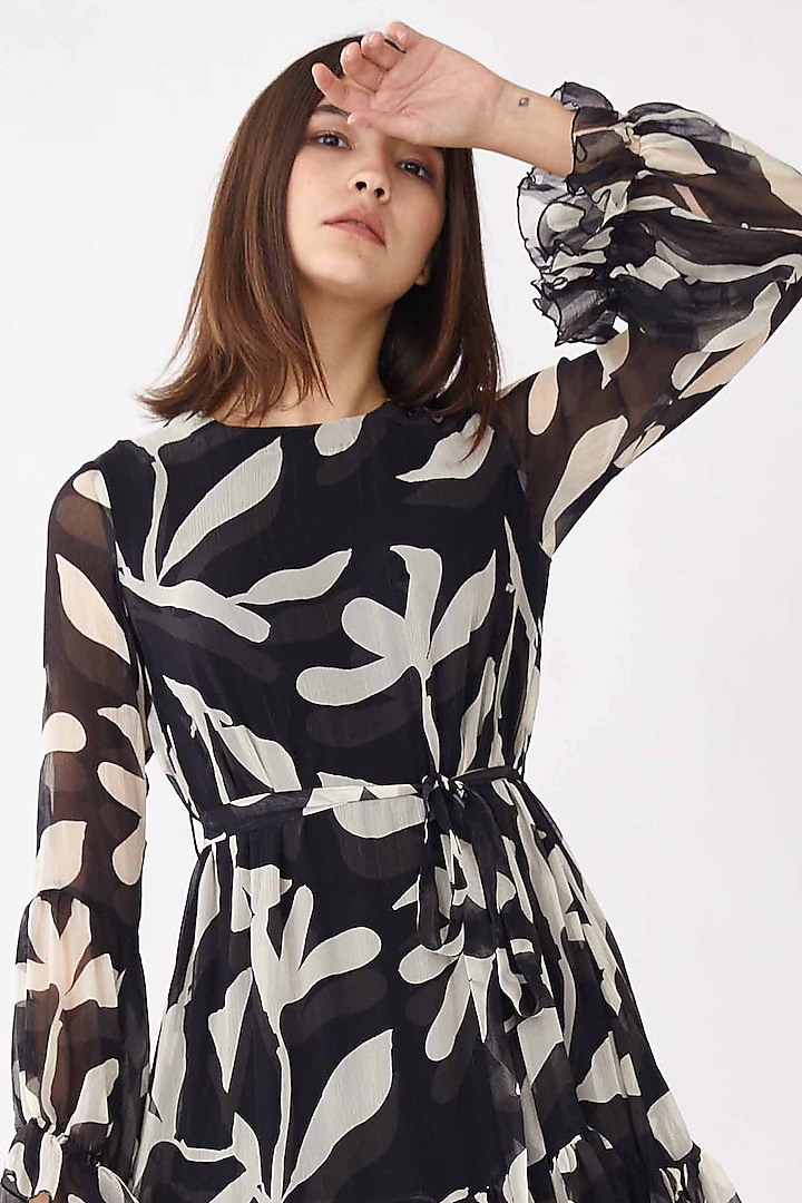 Cream & Black Floral Midi Vacation Dress by Koai at Pernia's Pop Up Shop