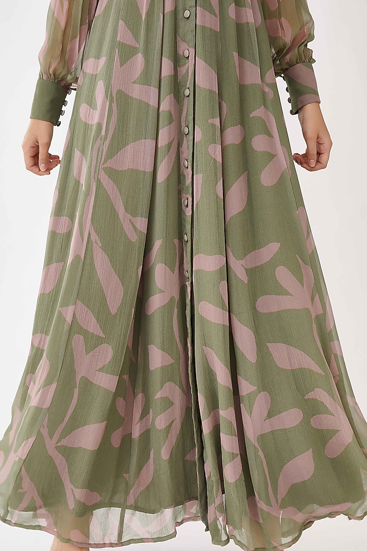 Olive Green & Lavender Flared Shirt Dress by Koai at Pernia's Pop Up Shop