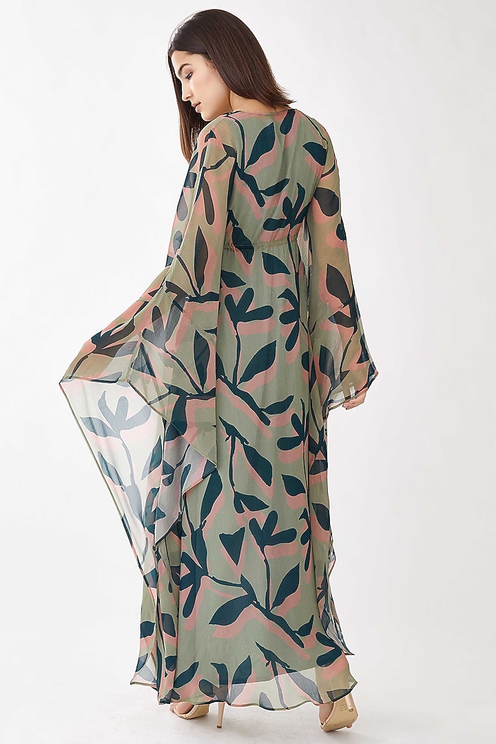 Olive Green & Green Floral Kaftan by Koai at Pernia's Pop Up Shop