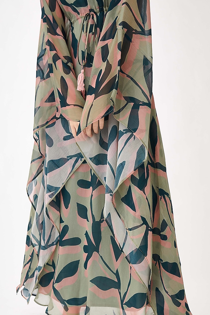Olive Green & Green Floral Kaftan by Koai at Pernia's Pop Up Shop