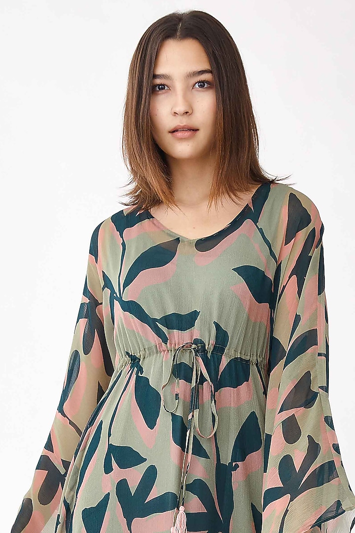 Olive Green & Green Floral Kaftan by Koai at Pernia's Pop Up Shop
