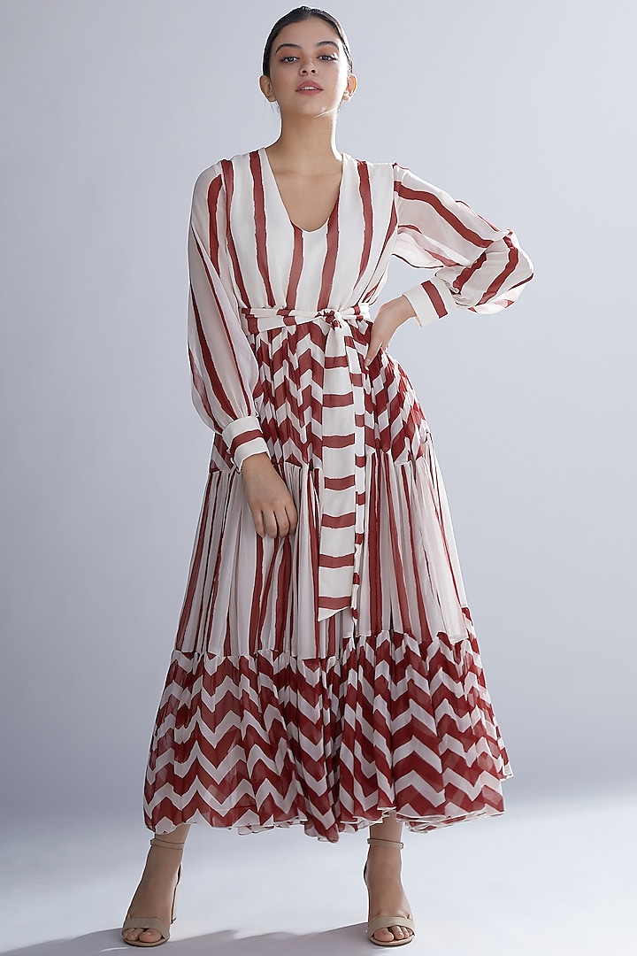 White & Red Striped Dress by Koai