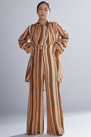 Brown Rust & Cream Oversized Shirt by Koai