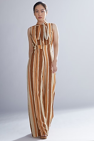 Brown Rust & Cream Oversized Jumpsuit by Koai
